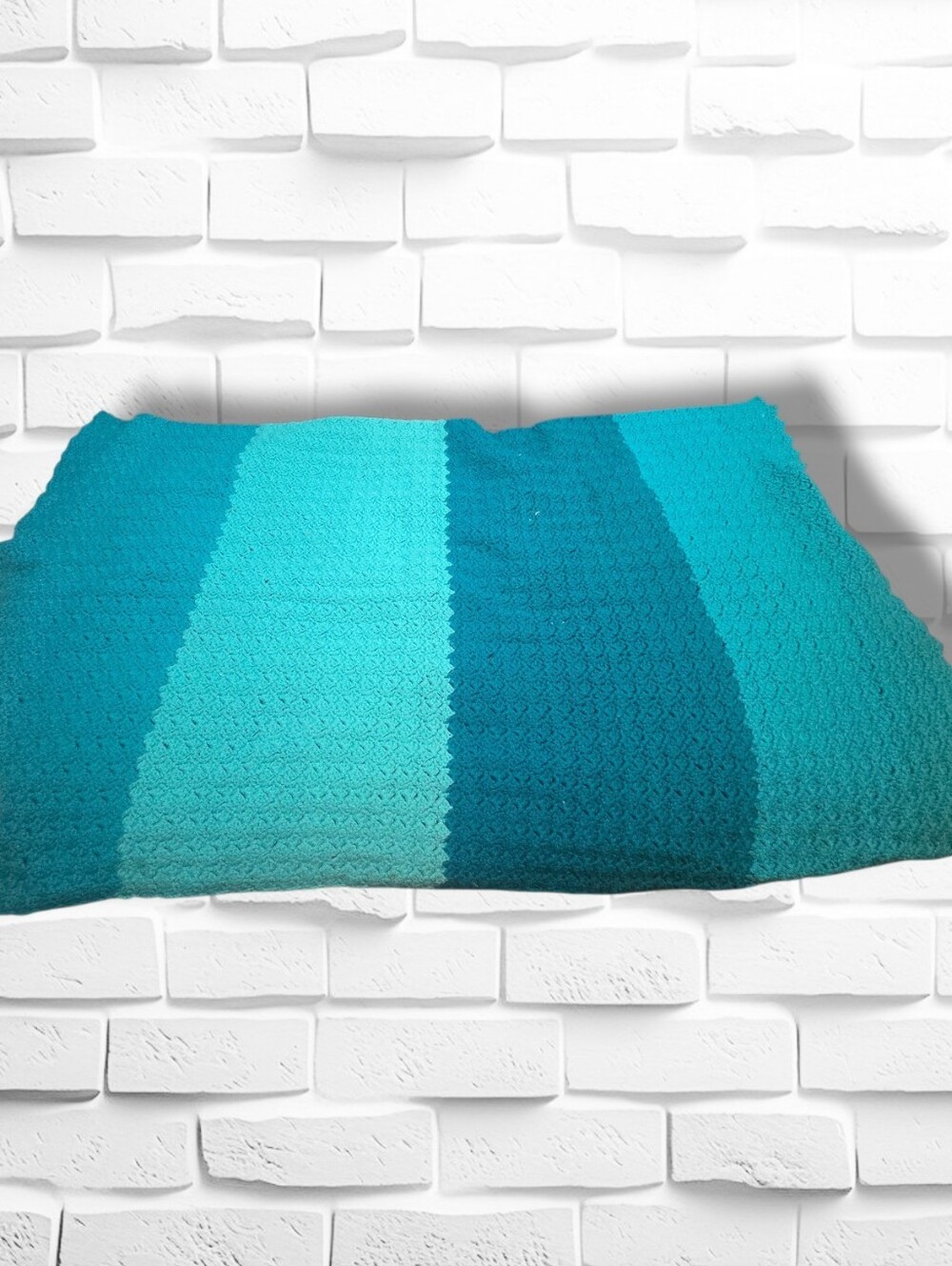 Handmade Teal Gradient Crochet Bed Throw - Blue/Teal